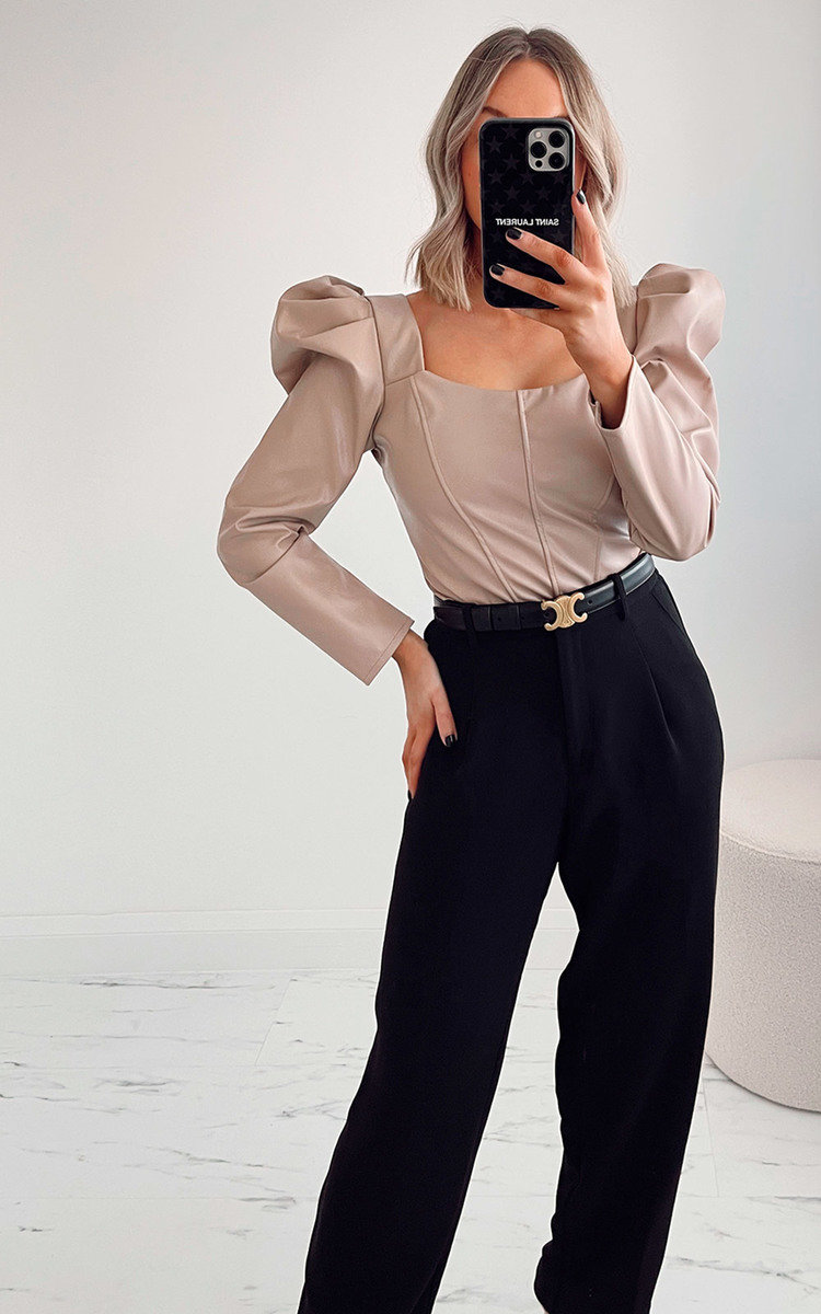 Ali Faux Leather Puff Sleeve Top Thumbnail Ali Faux Leather Puff Sleeve Top Thumbnail