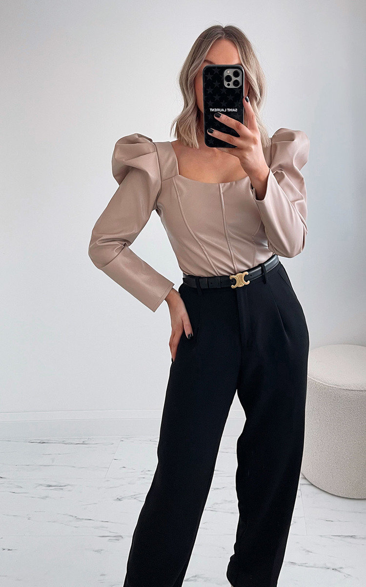 Ali Faux Leather Puff Sleeve Top Thumbnail Ali Faux Leather Puff Sleeve Top Thumbnail