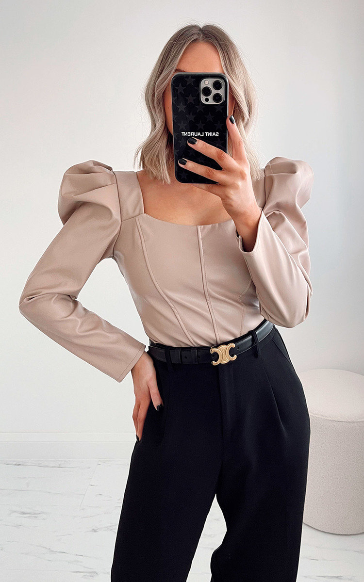 Ali Faux Leather Puff Sleeve Top