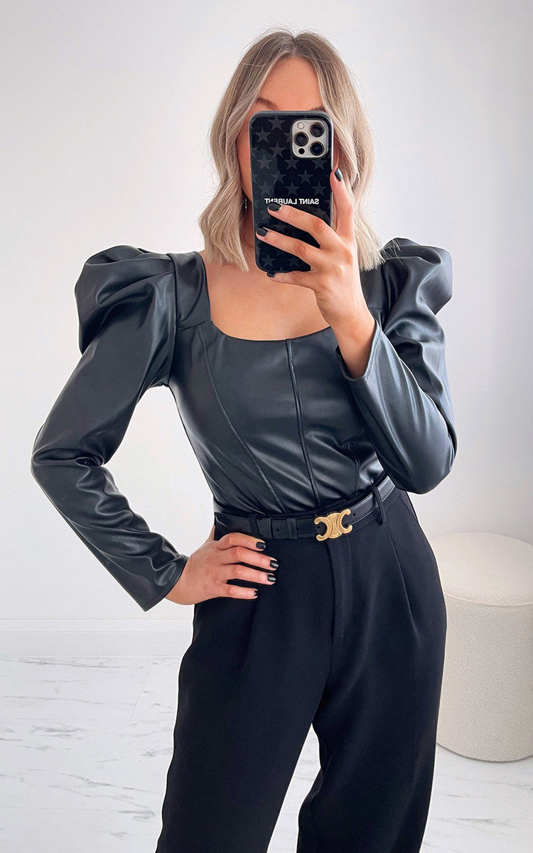 Ali Faux Leather Puff Sleeve Top