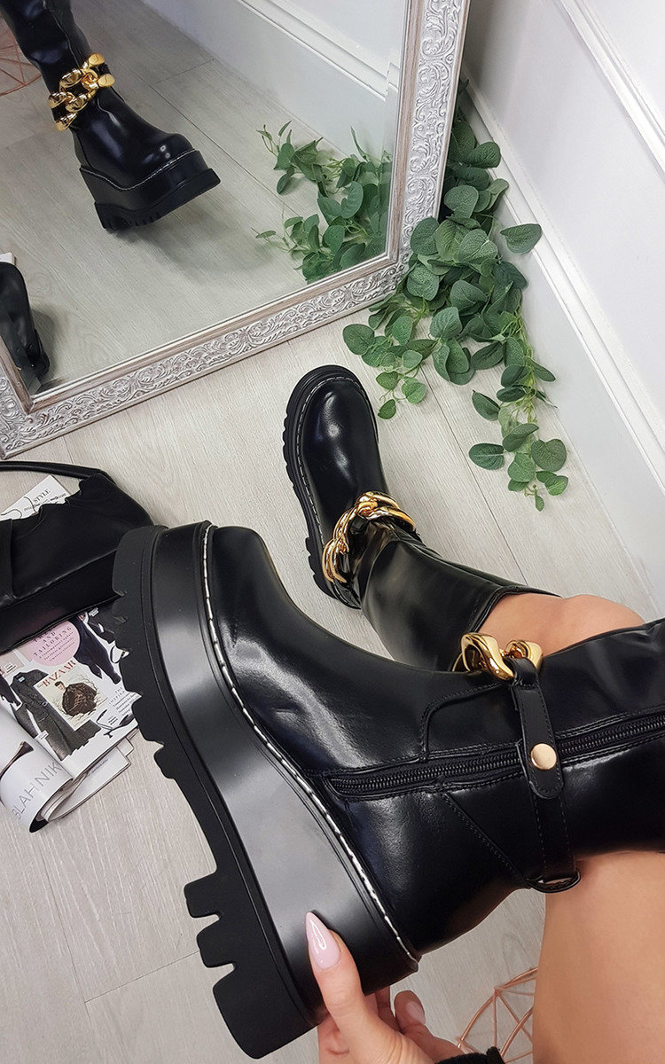 Alice Faux Leather Knee High Boot with Chain Detail Thumbnail Alice Faux Leather Knee High Boot with Chain Detail Thumbnail