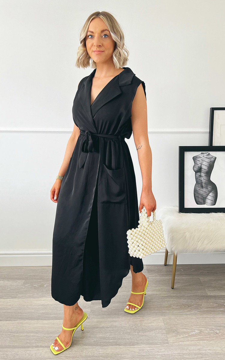 Francesca Collared Midi Dress with Tie Front Detail Thumbnail Francesca Collared Midi Dress with Tie Front Detail Thumbnail