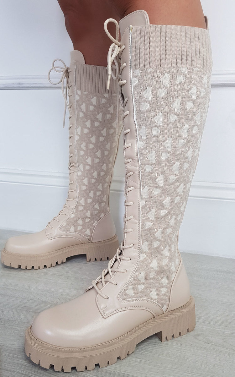Alphera Printed Knee Length Lace Up Sock Boots Thumbnail Alphera Printed Knee Length Lace Up Sock Boots Thumbnail