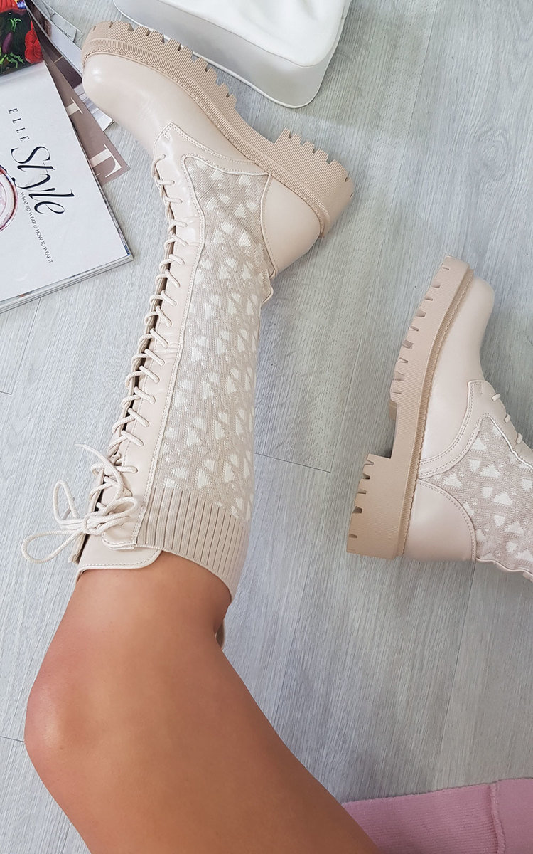 Alphera Printed Knee Length Lace Up Sock Boots Thumbnail Alphera Printed Knee Length Lace Up Sock Boots Thumbnail
