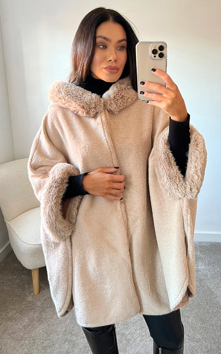 Amelia Faux Fur Cape Coat Thumbnail