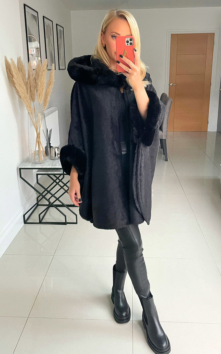 Amelia Faux Fur Cape Coat Thumbnail