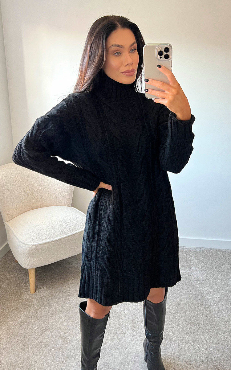 Amelia High Neck Cable Knit Jumper Dress Amelia High Neck Cable Knit Jumper Dress