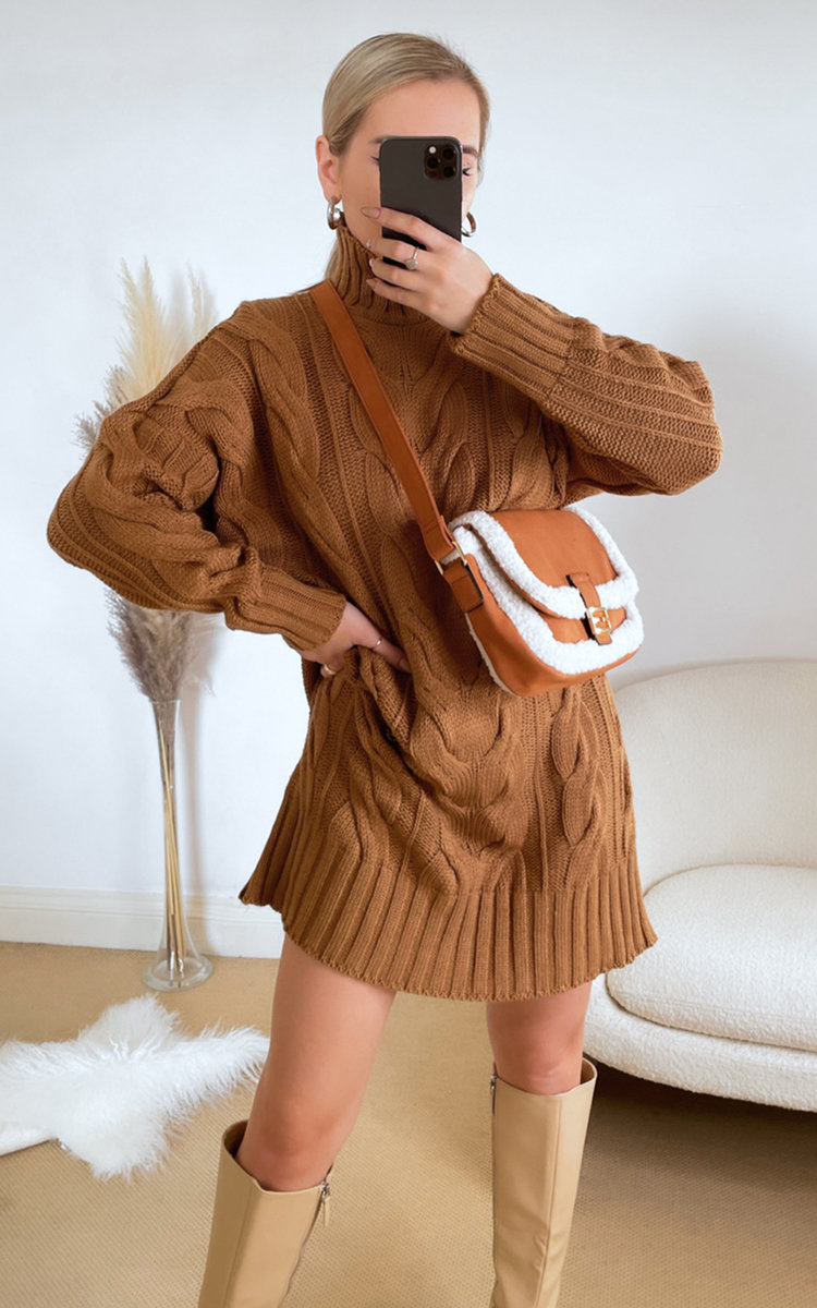 Amelia High Neck Cable Knit Jumper Dress Amelia High Neck Cable Knit Jumper Dress