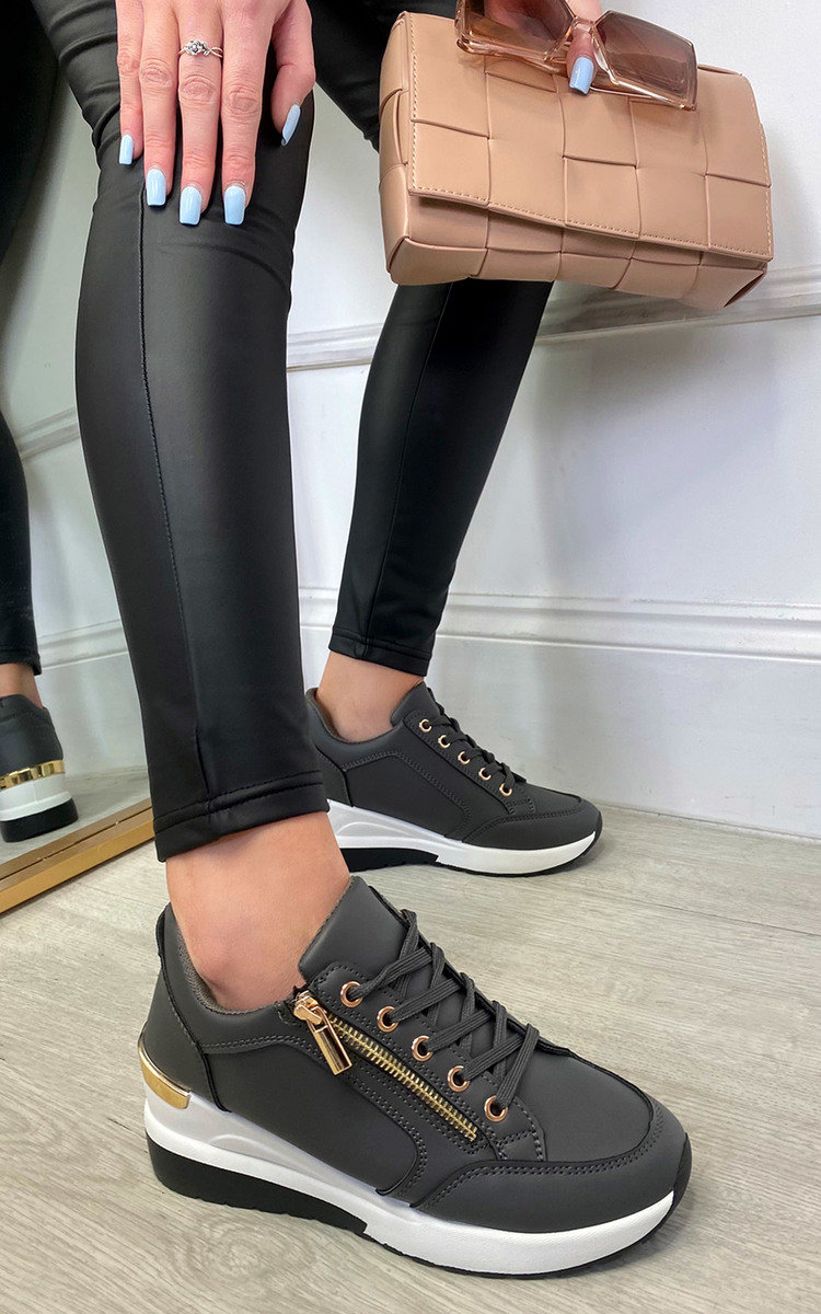 Amelie Faux Leather Trainers with Zip Side Amelie Faux Leather Trainers with Zip Side