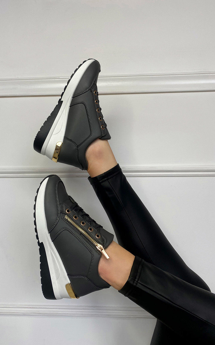 Amelie Faux Leather Trainers with Zip Side Thumbnail Amelie Faux Leather Trainers with Zip Side Thumbnail
