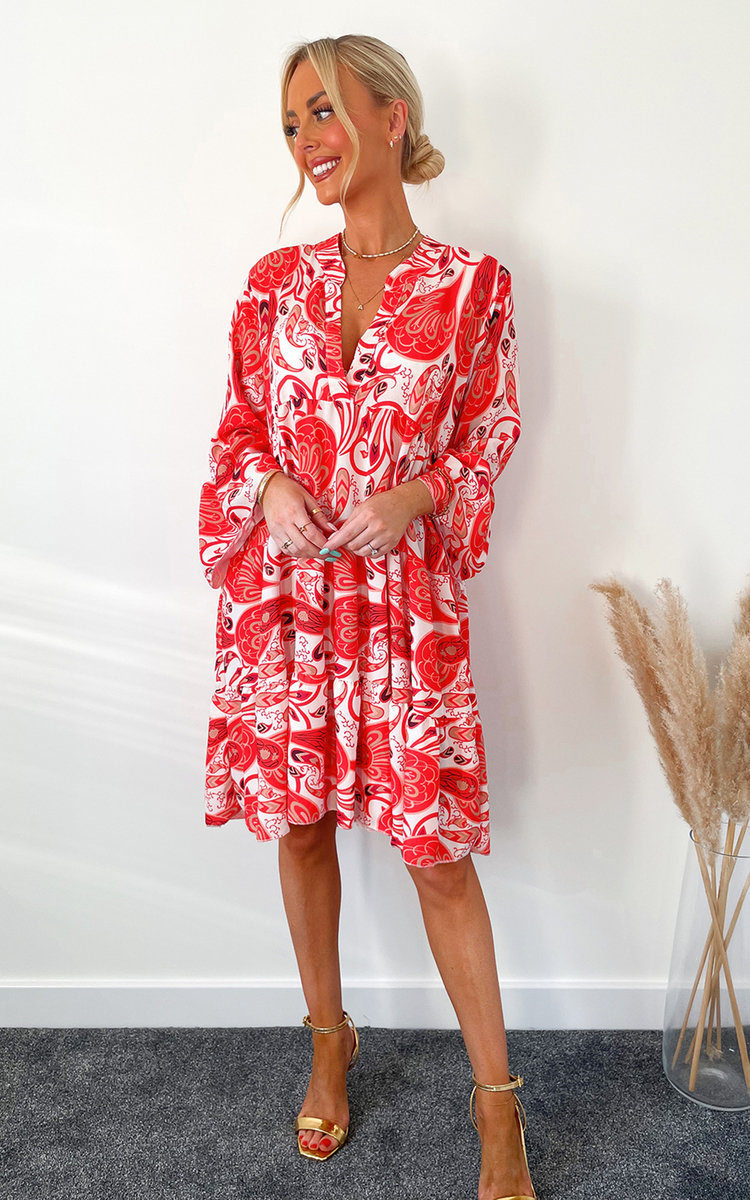 Amira Smock Dress with Retro Print Thumbnail Amira Smock Dress with Retro Print Thumbnail