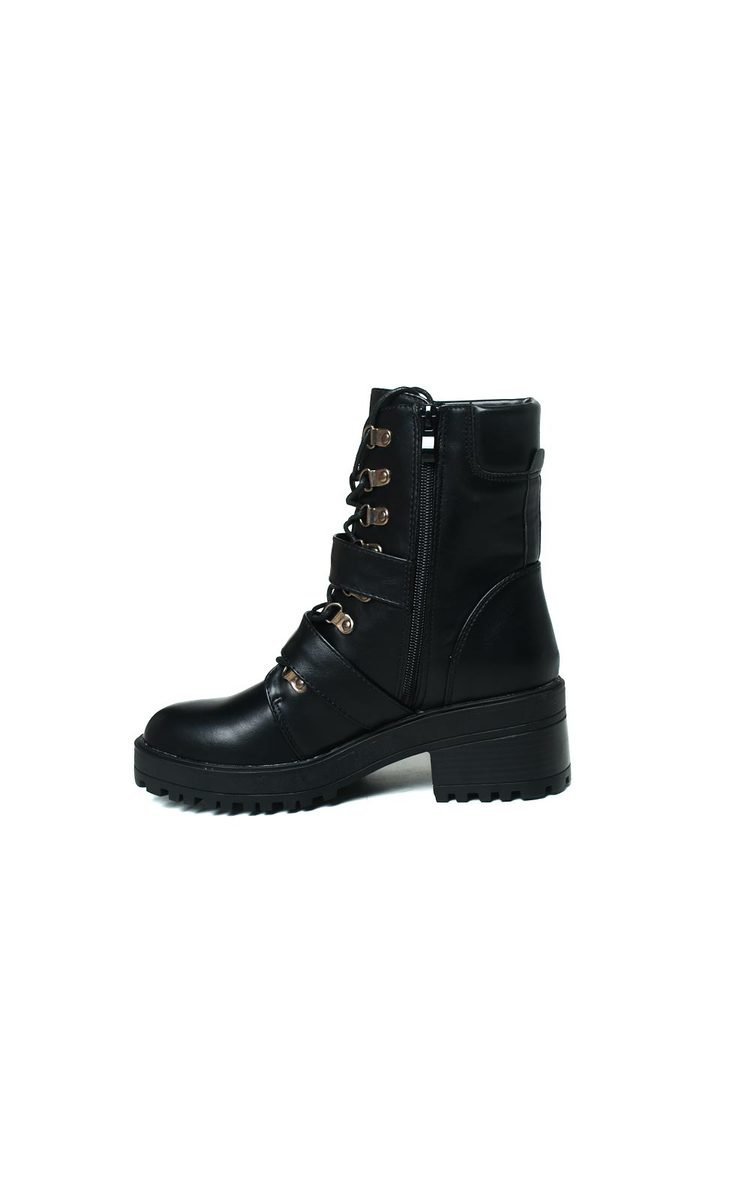 Andrea Lace Up Chunky Buckle Ankle Boots Thumbnail