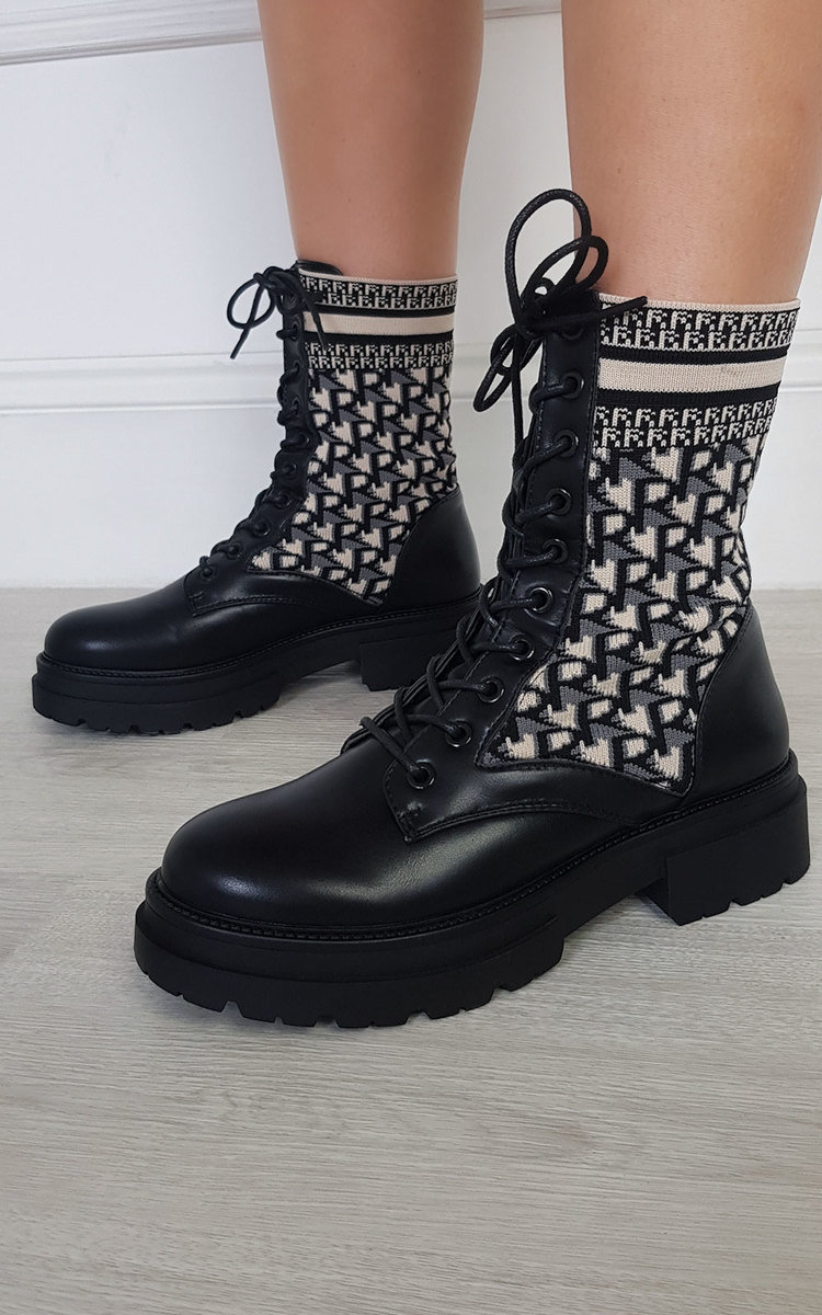 Andrea Printed Lace Up Mid Calf Sock Boots Thumbnail