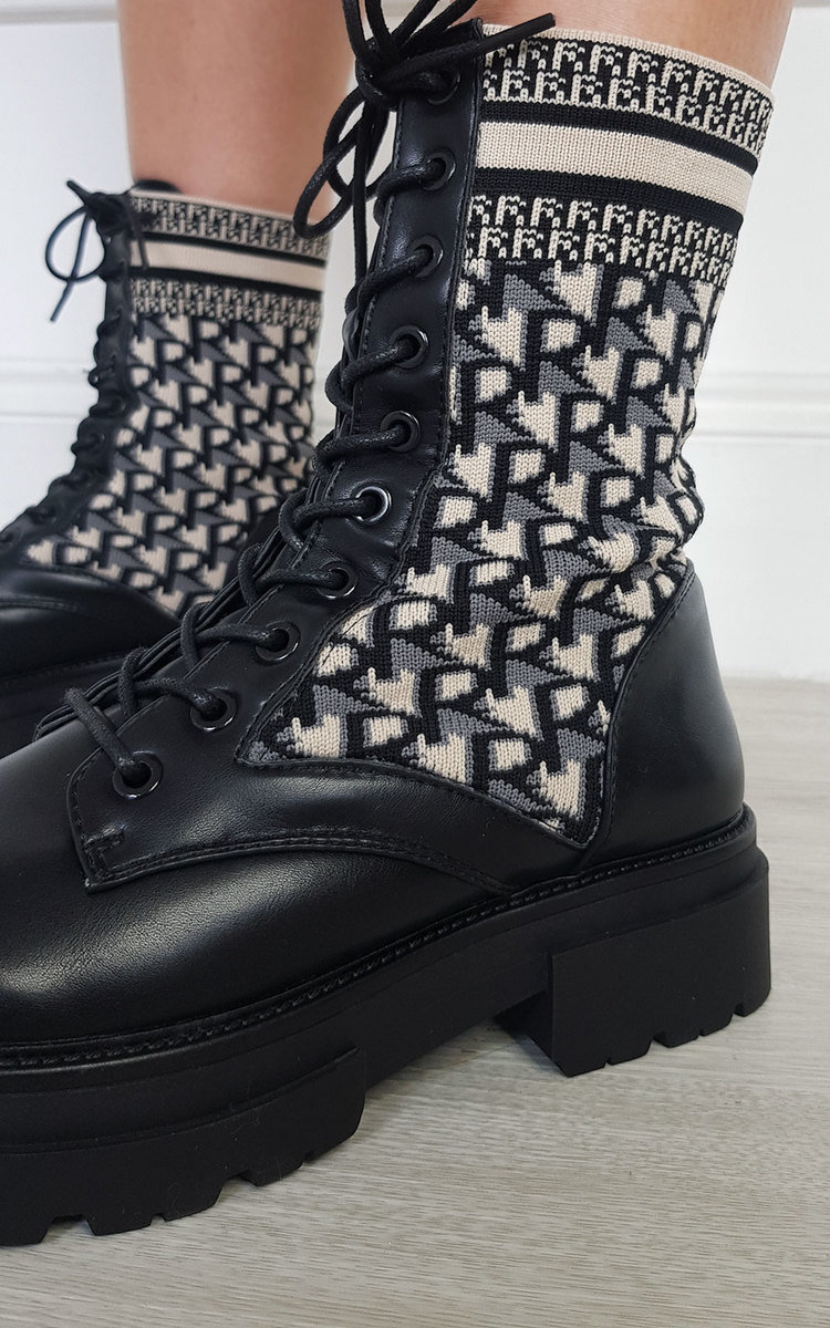 Andrea Printed Lace Up Mid Calf Sock Boots Thumbnail