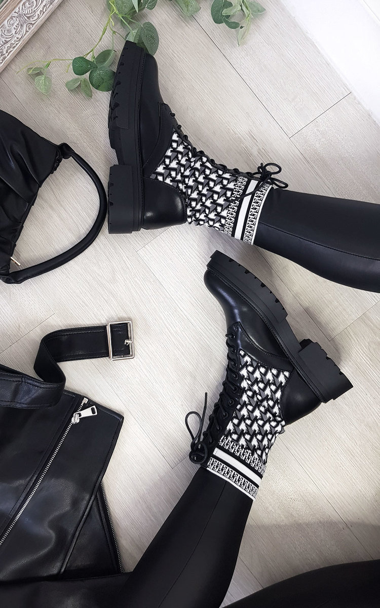 Andrea Printed Lace Up Mid Calf Sock Boots Andrea Printed Lace Up Mid Calf Sock Boots