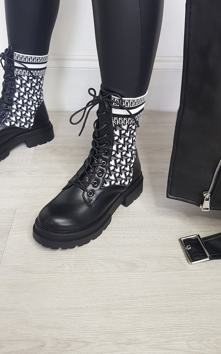 Andrea Printed Lace Up Mid Calf Sock Boots Thumbnail