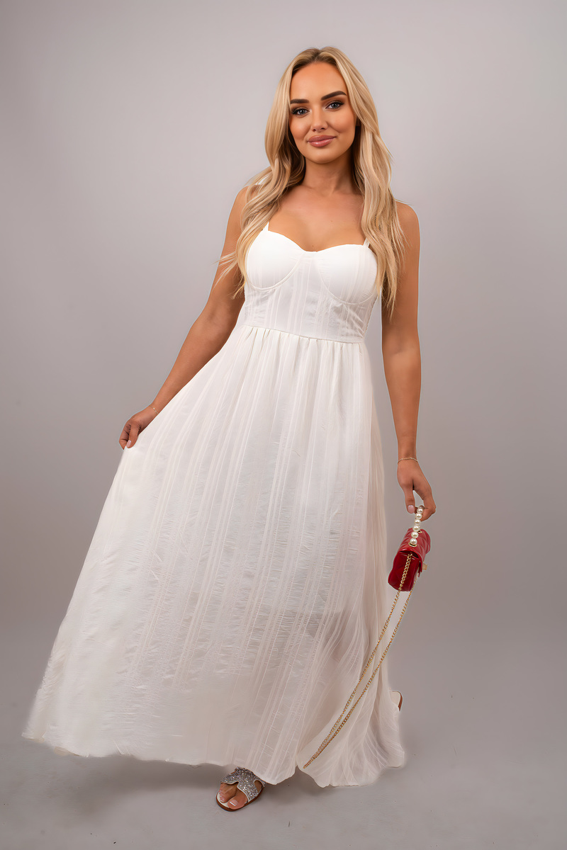 White Andrea Spaghetti Strap Summer Maxi Dress ikrush