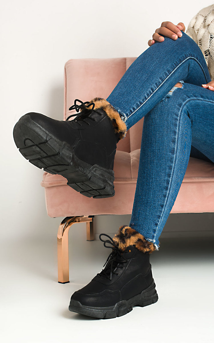 Angelina Faux Fur Lace Up Desert Boots Thumbnail