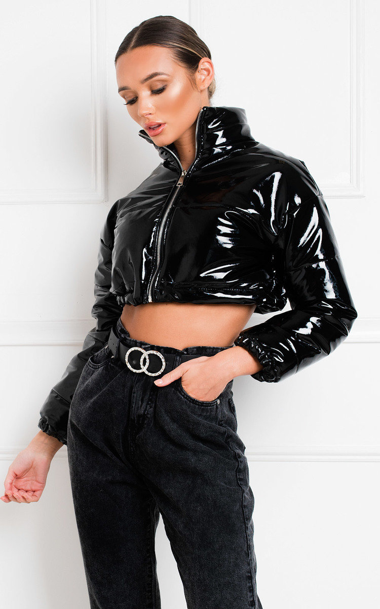 Anika Cropped Padded Puffer Jacket in Black | ikrush