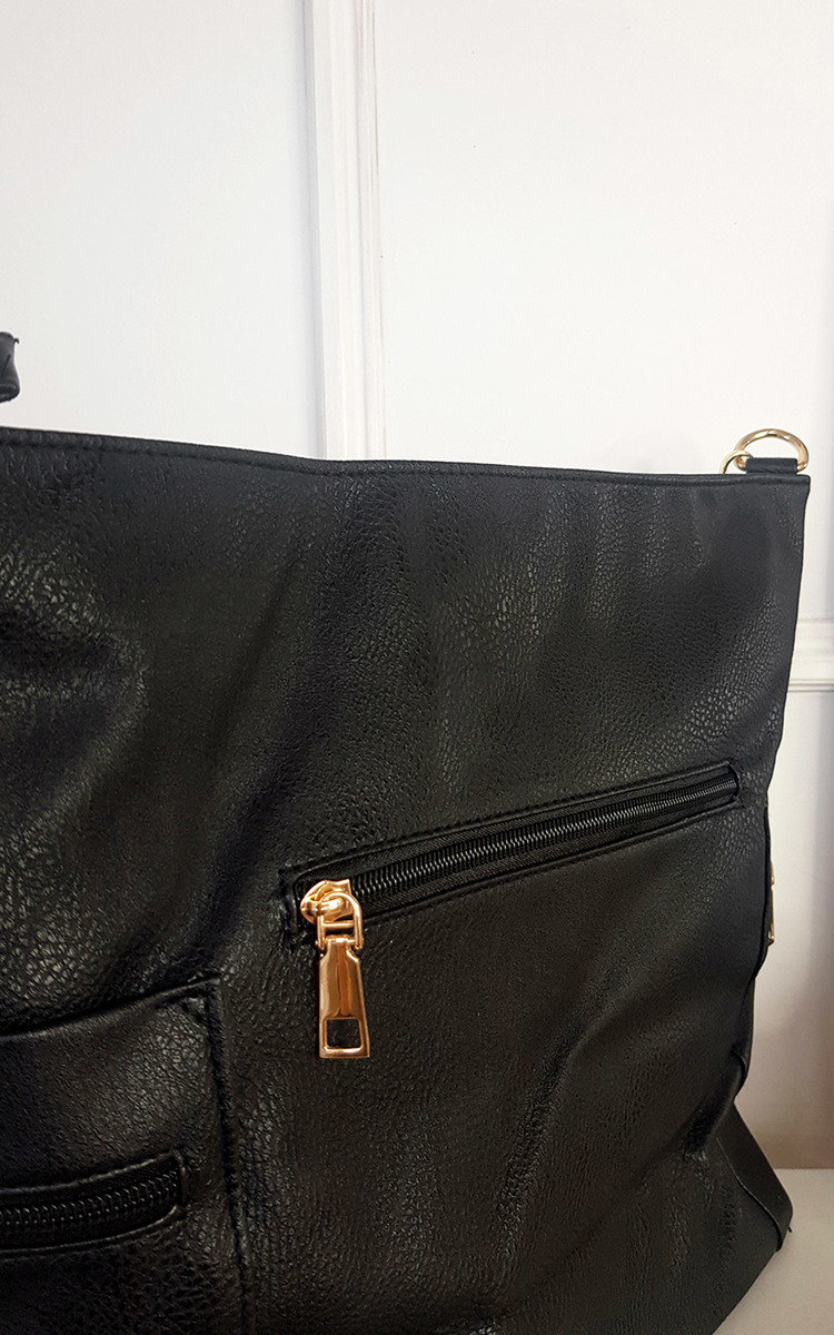 Anne Faux Leather Shoulder Bag with Side Pocket Zip Detail Thumbnail