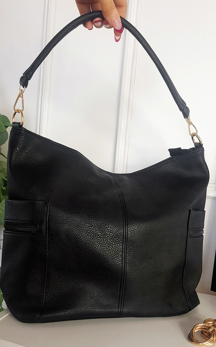 Anne Faux Leather Shoulder Bag with Side Pocket Zip Detail Anne Faux Leather Shoulder Bag with Side Pocket Zip Detail