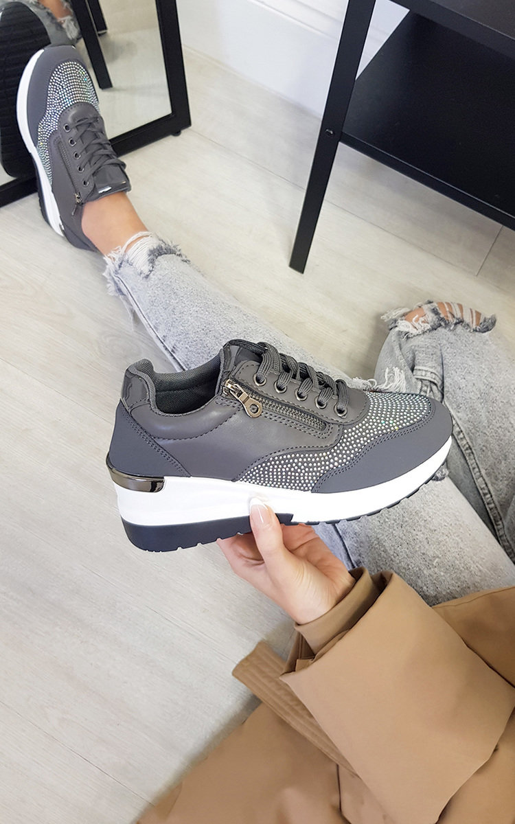 Anya Faux Leather Trainers with Embellished Detail Anya Faux Leather Trainers with Embellished Detail
