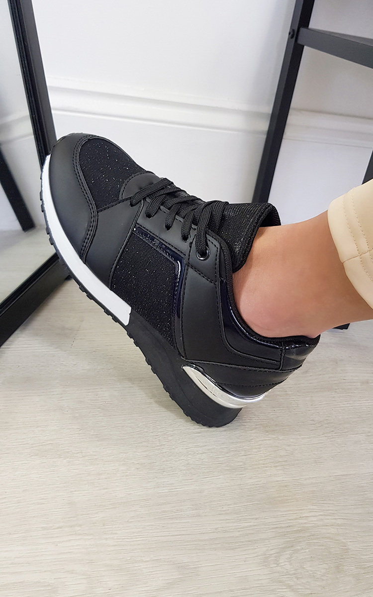 Arabella Faux Leather Trainer with Sparkle Detail Thumbnail Arabella Faux Leather Trainer with Sparkle Detail Thumbnail