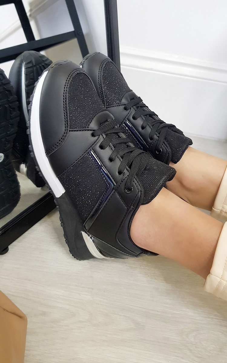 Arabella Faux Leather Trainer with Sparkle Detail Thumbnail Arabella Faux Leather Trainer with Sparkle Detail Thumbnail