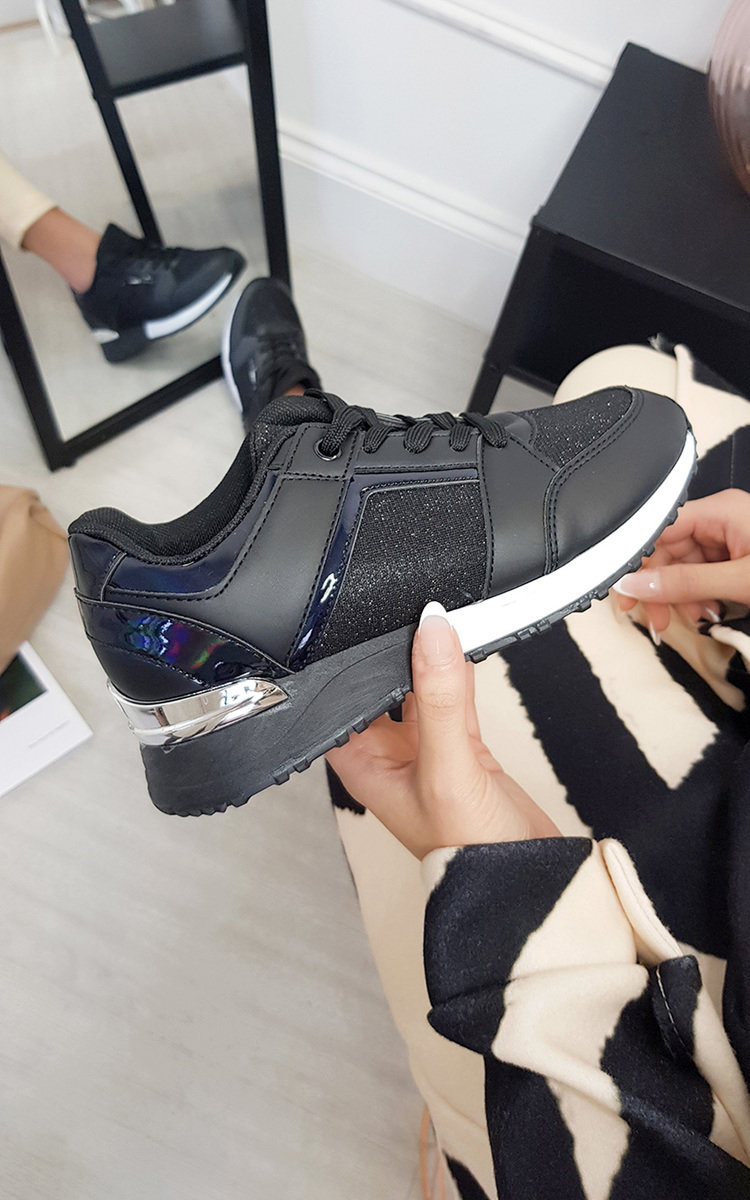 Arabella Faux Leather Trainer with Sparkle Detail Arabella Faux Leather Trainer with Sparkle Detail