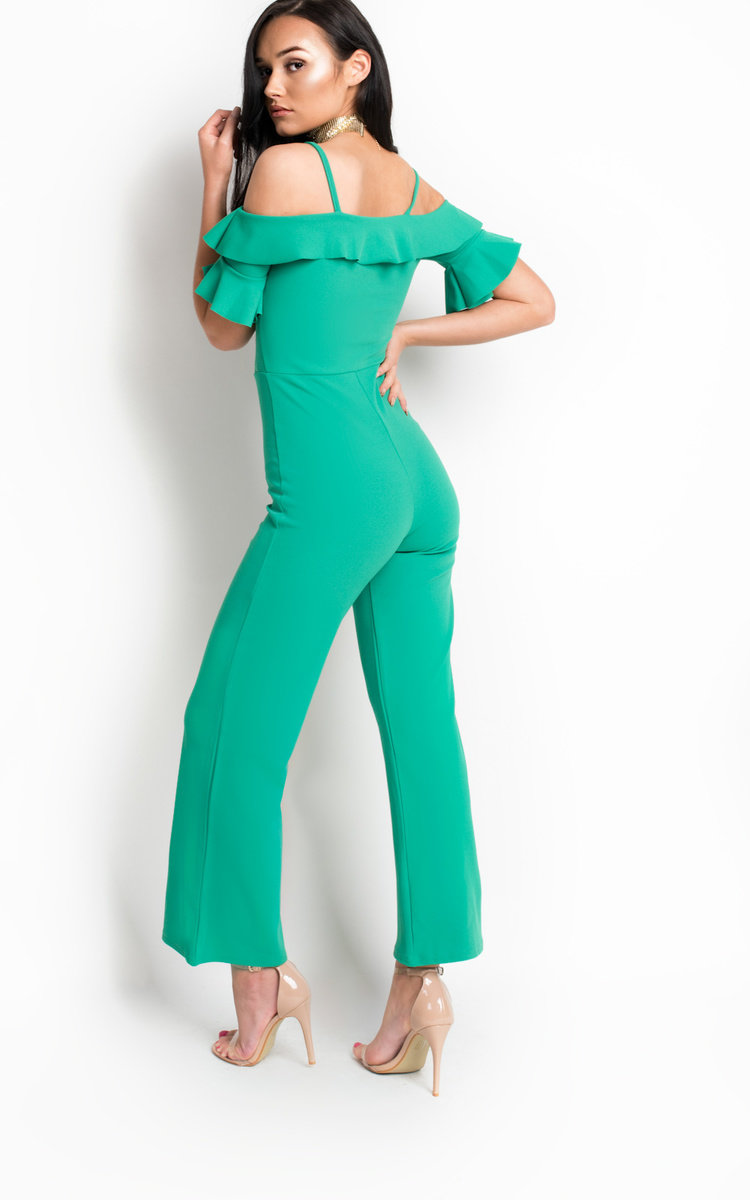 bardot frill jumpsuit