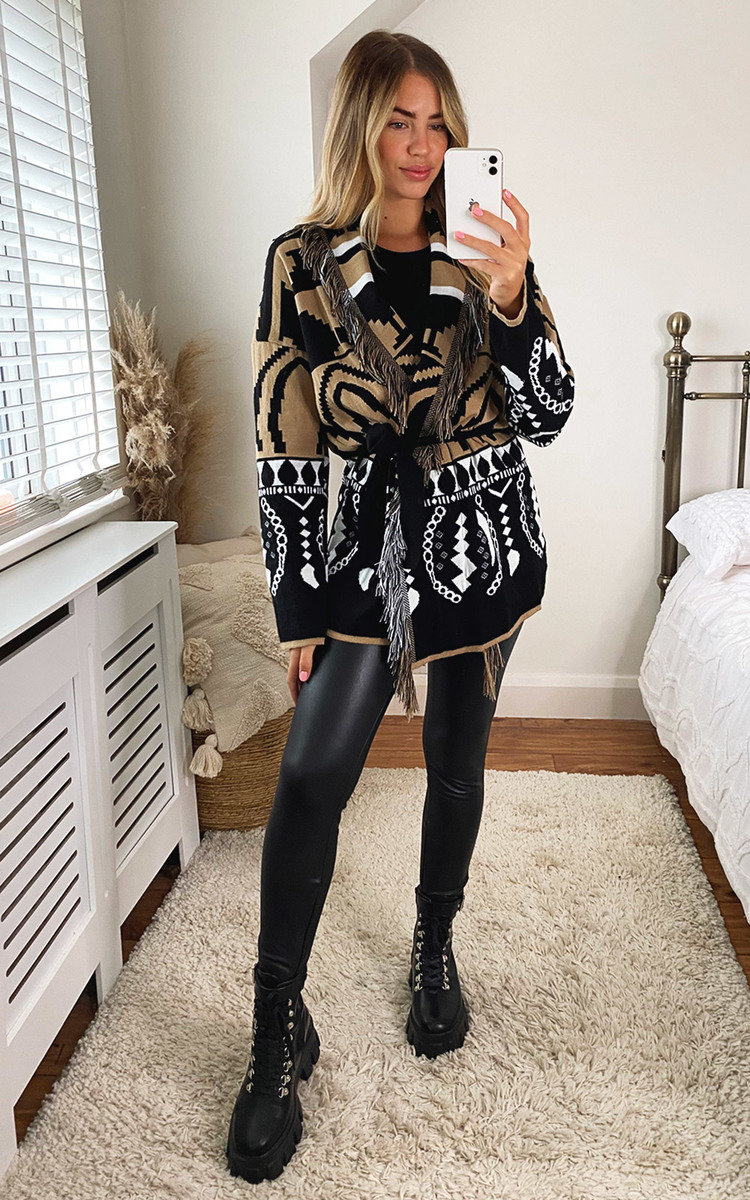 Ariel Oversized Knitted Cardigan with Belt and Fringe Detail Thumbnail Ariel Oversized Knitted Cardigan with Belt and Fringe Detail Thumbnail