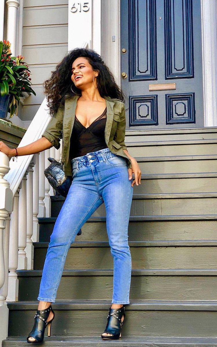 bodysuit with jeans and heels