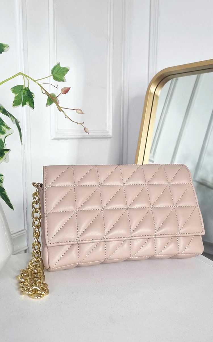Asha Faux Leather Padded Handbag with Chain Detail Thumbnail Asha Faux Leather Padded Handbag with Chain Detail Thumbnail