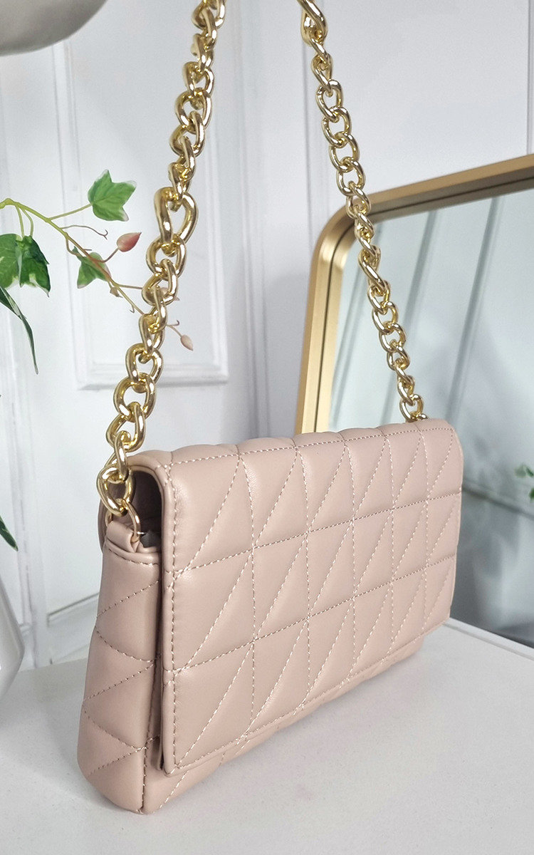 Asha Faux Leather Padded Handbag with Chain Detail Thumbnail Asha Faux Leather Padded Handbag with Chain Detail Thumbnail