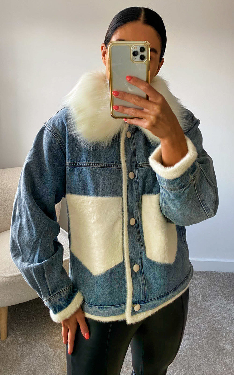 denim faux fur jacket