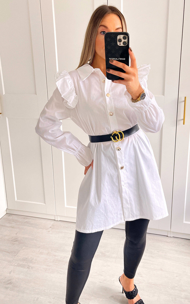 Ashley Frill Sleeve Longline Button Down Shirt Thumbnail Ashley Frill Sleeve Longline Button Down Shirt Thumbnail