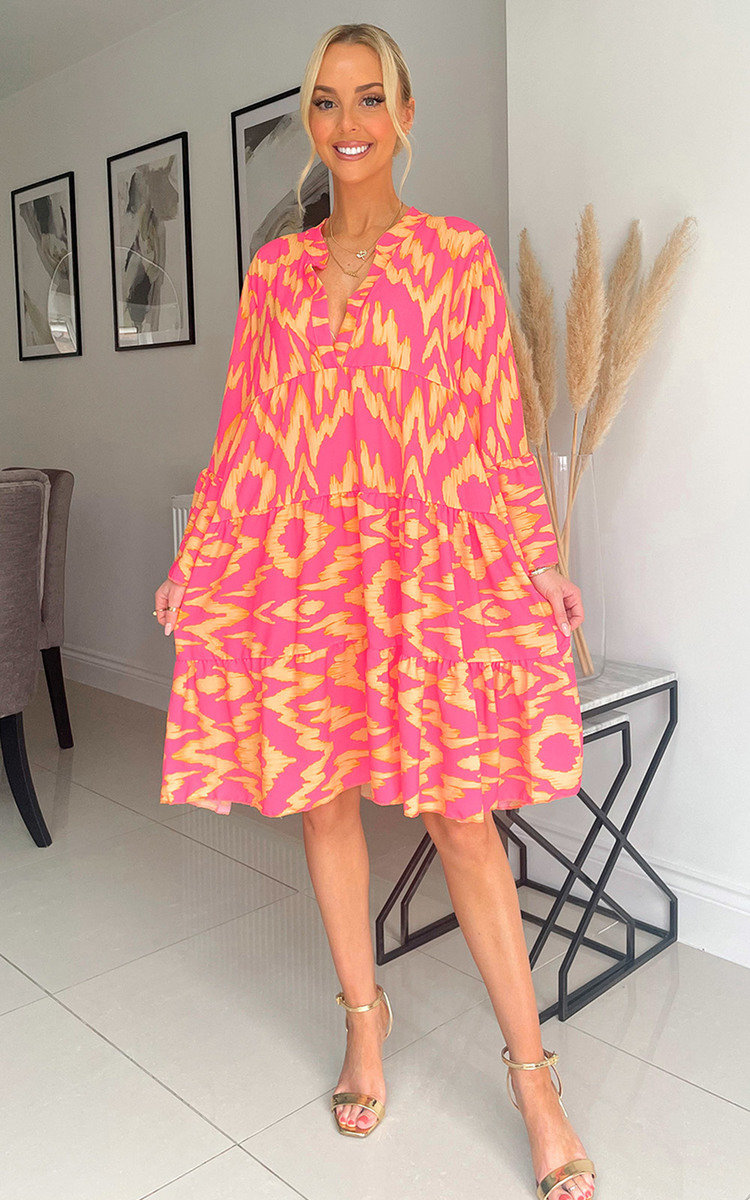 Ashlyn Smock Dress with Abstract Print Ashlyn Smock Dress with Abstract Print
