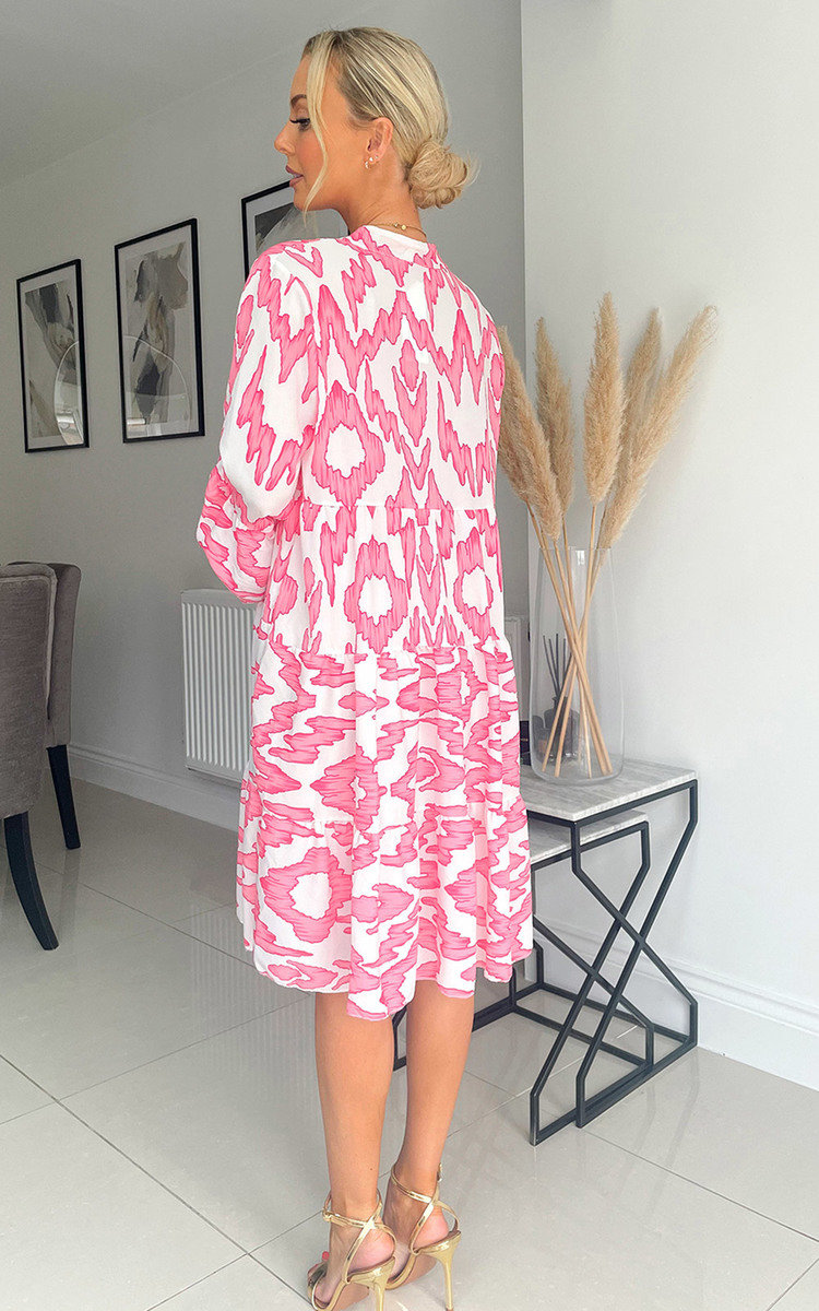 Ashlyn Smock Dress with Abstract Print Thumbnail Ashlyn Smock Dress with Abstract Print Thumbnail