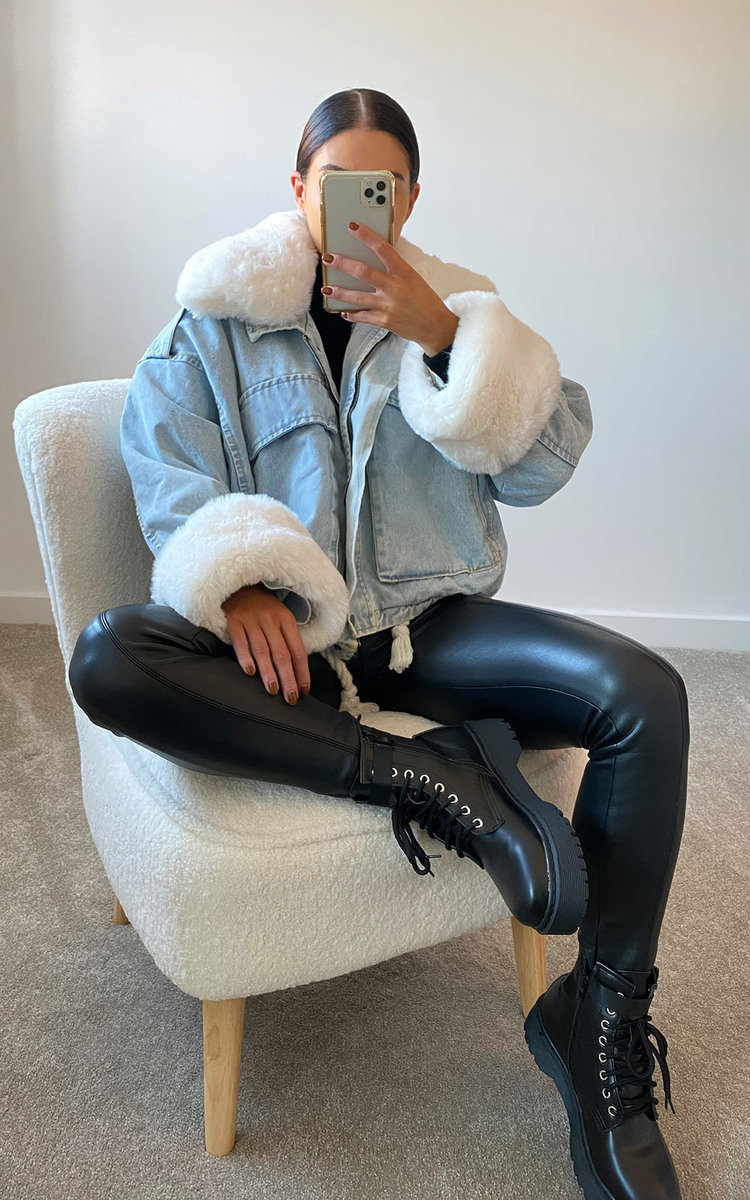 Aster Faux Fur Denim Bomber Jacket Thumbnail