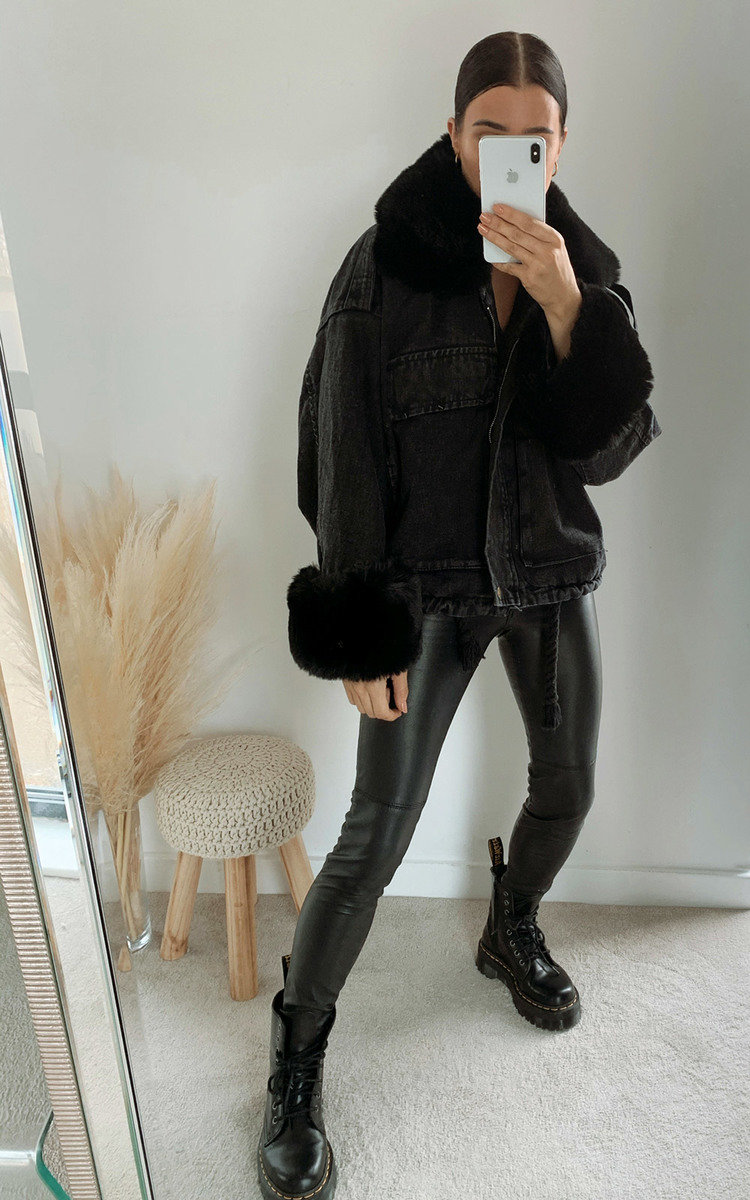 Aster Faux Fur Denim Bomber Jacket Thumbnail