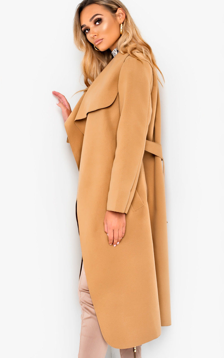 Puff Sleeve Oversized Waterfall Duster Coat Camel Maxi Length