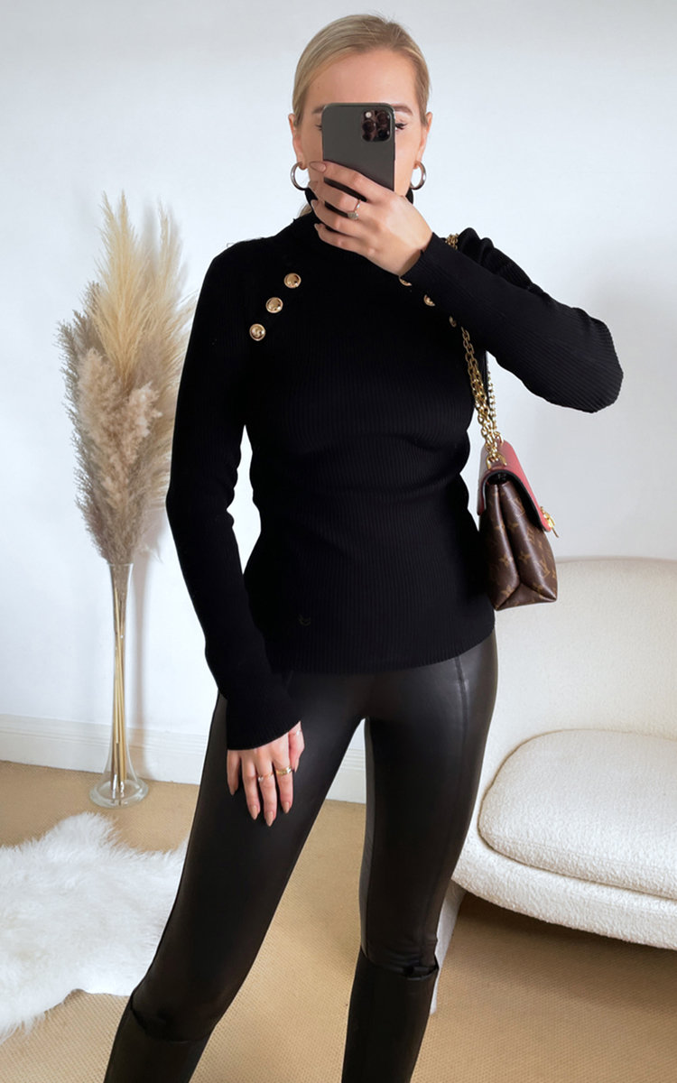 Avery Roll Neck Ribbed Jumper with Button Detail Avery Roll Neck Ribbed Jumper with Button Detail