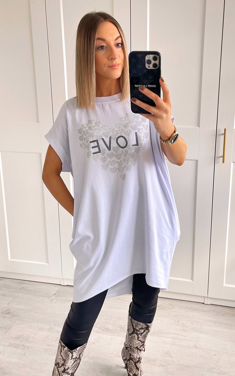 Bailey Longline T-Shirt with Love and Heart Detail Thumbnail Bailey Longline T-Shirt with Love and Heart Detail Thumbnail