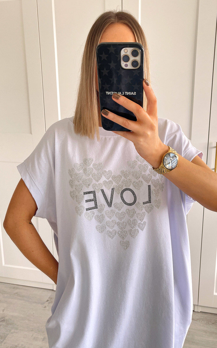 Bailey Longline T-Shirt with Love and Heart Detail Thumbnail Bailey Longline T-Shirt with Love and Heart Detail Thumbnail