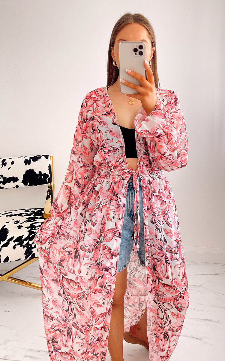 Bambi Printed Belted Kimono Thumbnail