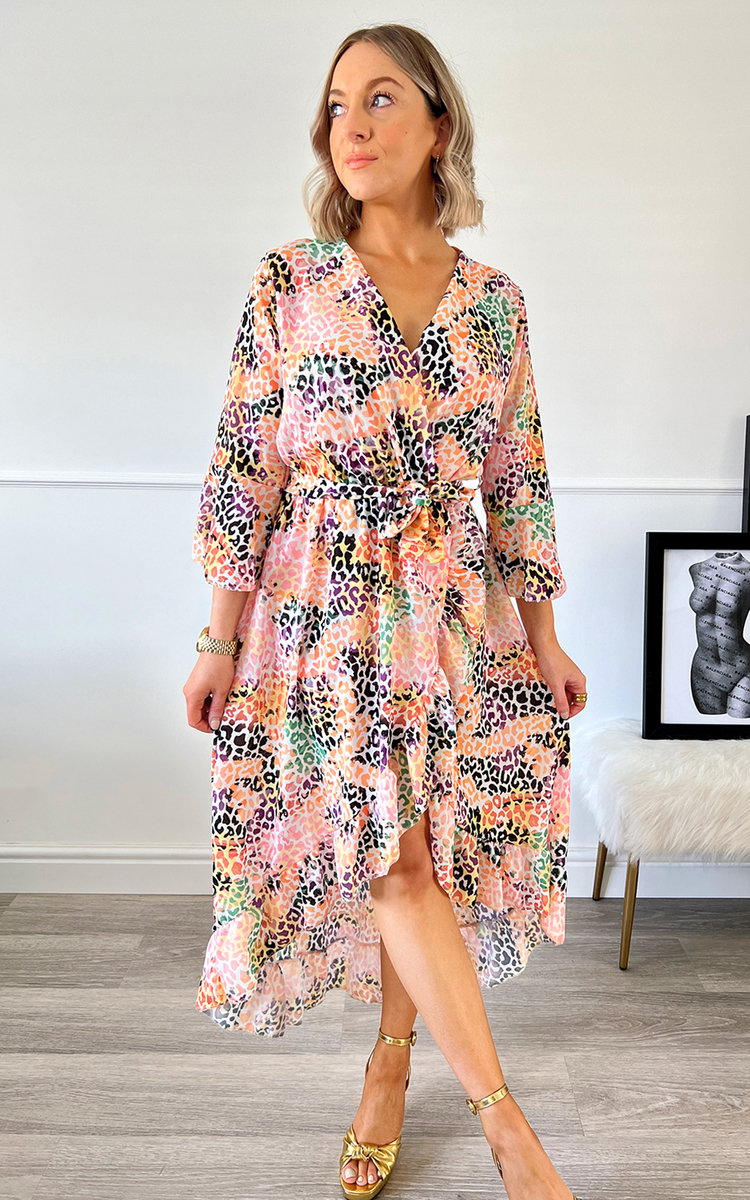 Bea Wrap Front Printed Midi Dress Thumbnail Bea Wrap Front Printed Midi Dress Thumbnail