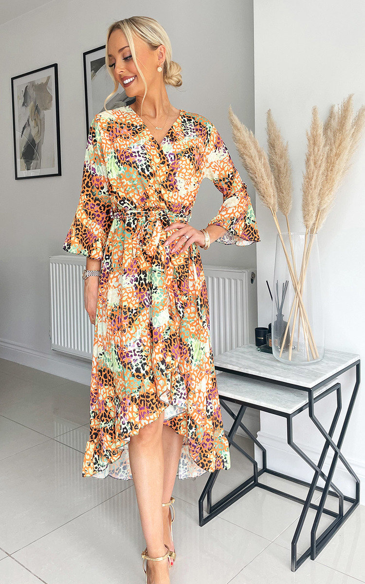 Bea Wrap Front Printed  Midi Dress Thumbnail