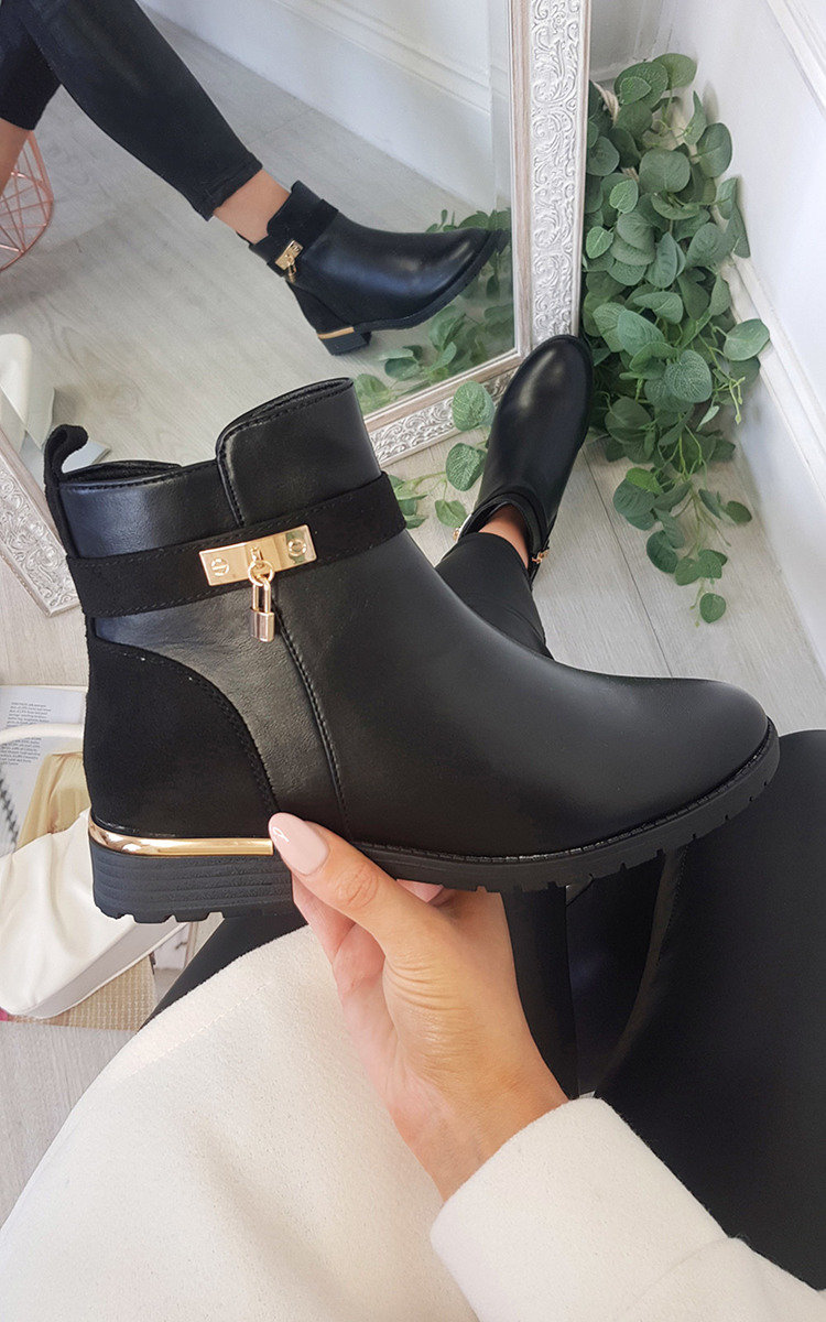 Beatrix Faux Leather Padlock Ankle Boots