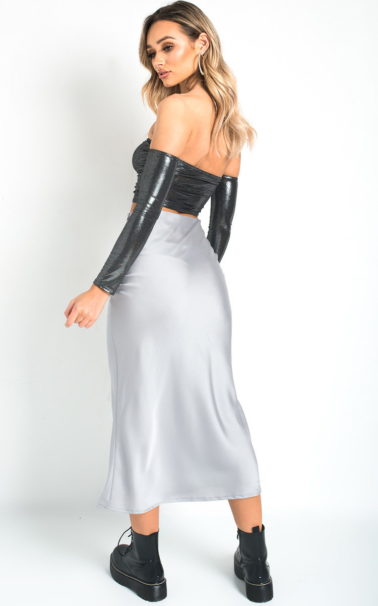 Bec Ruched Bardot Metallic Crop Top Thumbnail Bec Ruched Bardot Metallic Crop Top Thumbnail