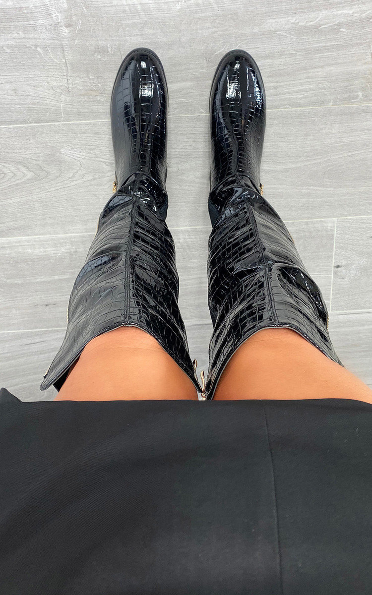 Becca Faux Leather Croc Print Knee High Boots Thumbnail Becca Faux Leather Croc Print Knee High Boots Thumbnail